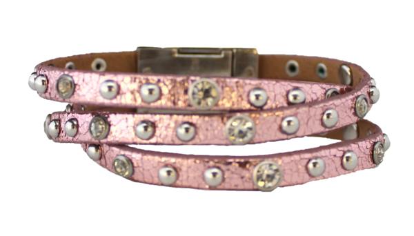 Bracelet - Leather Braided Bracelet - Metallic Pink