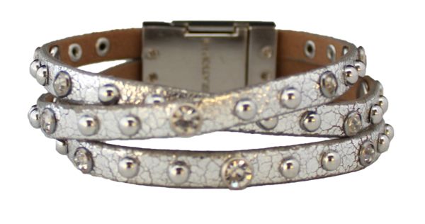 Bracelet - Leather Braided Bracelet - Metallic Silver